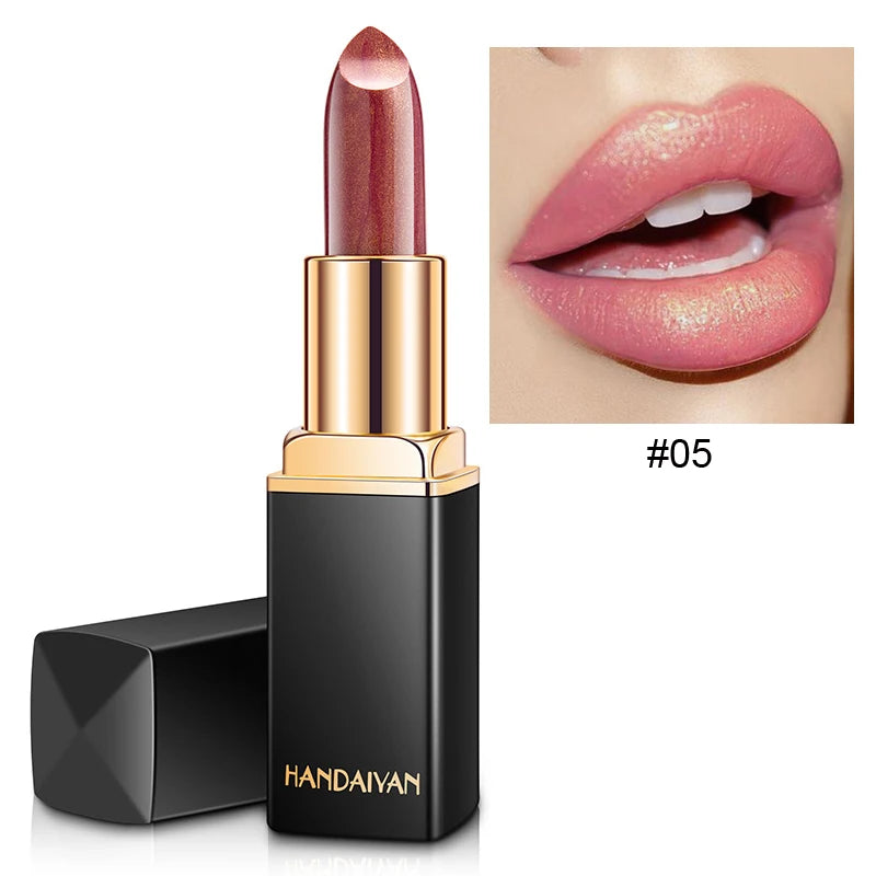 Black tube gold shiny lipstick, pearl moisturizing lipstick