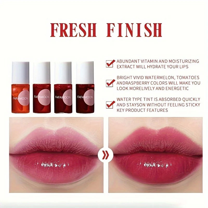 4 color Fruity Lip Tint Water Gloss Tint,Moisturizing Waterproof