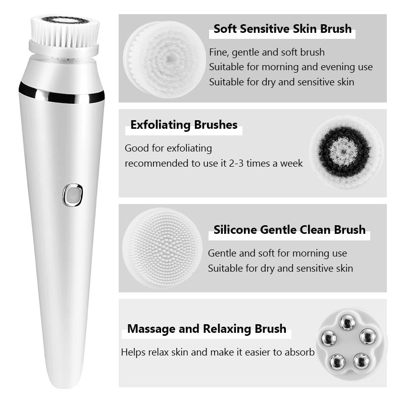 Electric 4 in1 Face Cleansing Brush Sonic Blackhead Exfoliating Face
