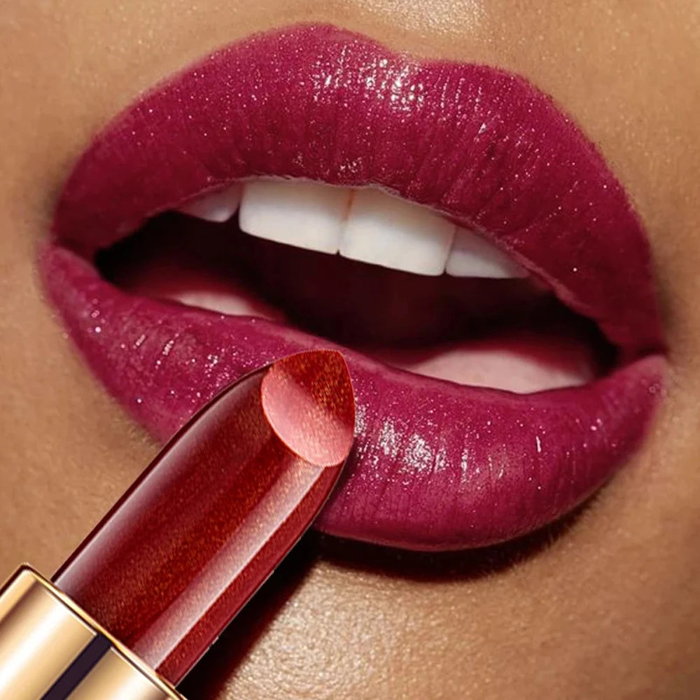 Black tube gold shiny lipstick, pearl moisturizing lipstick