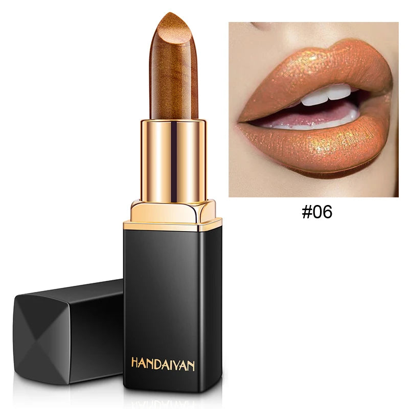 Black tube gold shiny lipstick, pearl moisturizing lipstick