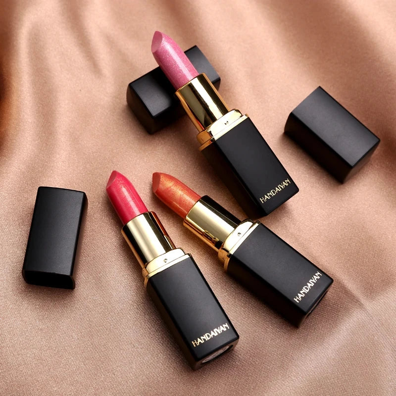 Black tube gold shiny lipstick, pearl moisturizing lipstick