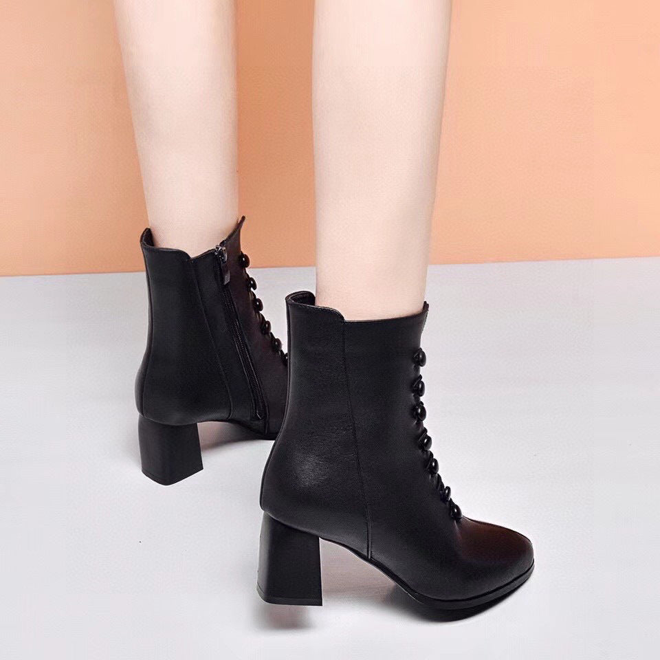 British Style Double Breasted Chunky Heel Fashion Boots