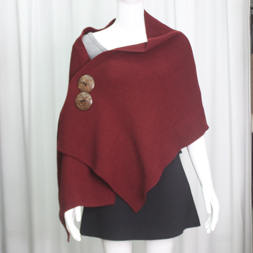 Wool Knitted Scarf Shawl Button Casual Outerwear