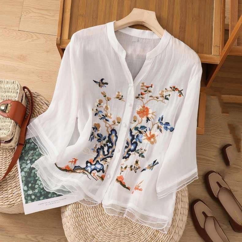 Artistic Cotton And Linen Top For Women Summer