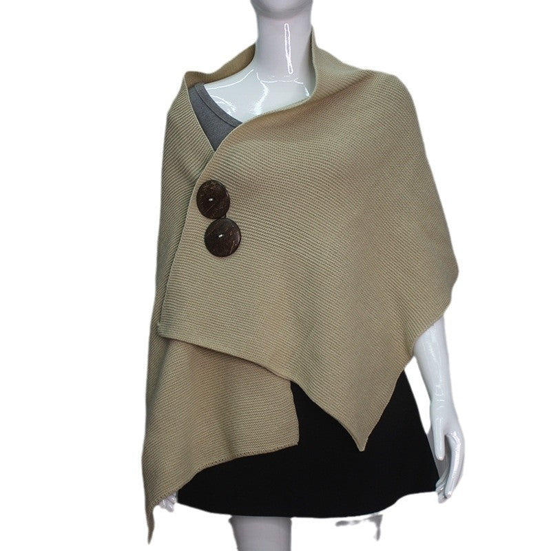 Wool Knitted Scarf Shawl Button Casual Outerwear