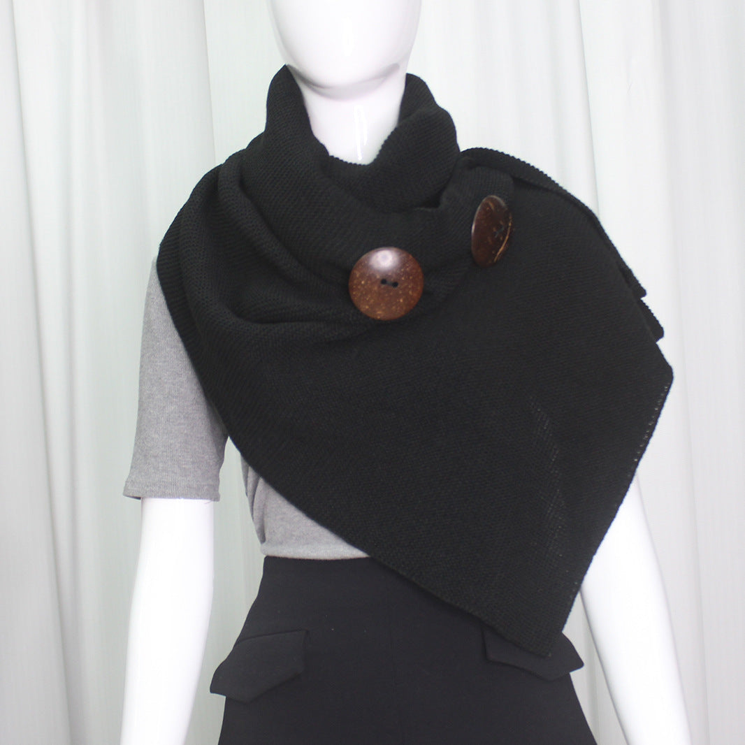 Wool Knitted Scarf Shawl Button Casual Outerwear