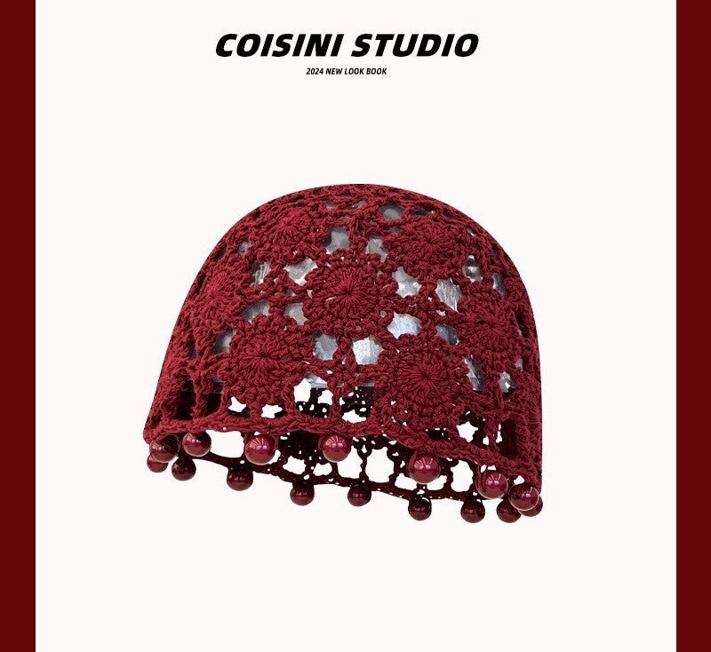 Fashion Hand-woven Tassel Red Crochet Ethnic Style Ear Protection Strap Pullover Hat