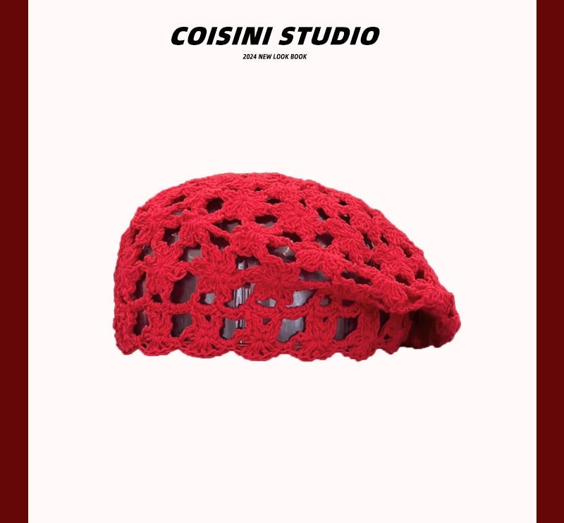 Fashion Hand-woven Tassel Red Crochet Ethnic Style Ear Protection Strap Pullover Hat