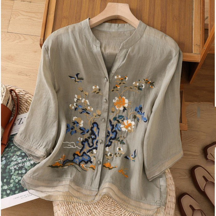 Artistic Cotton And Linen Top For Women Summer