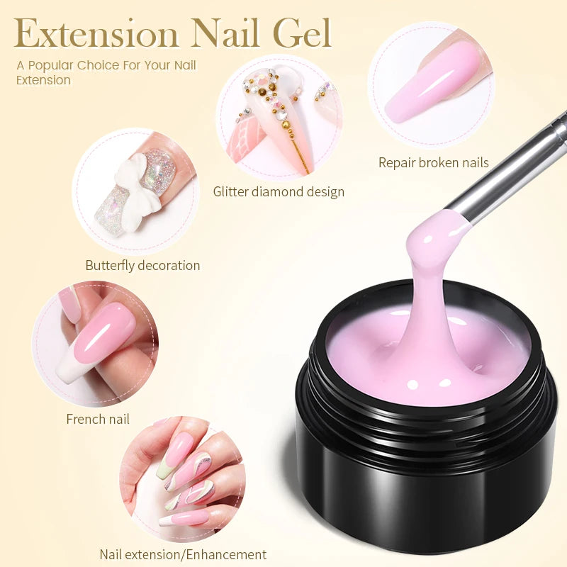 Glitter Pink Hard Jelly Nail Extension Gel Nail Polish Milky Colour Soak Off UV Gel