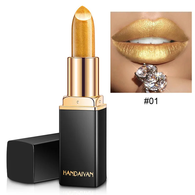 Shiny Metallic Pearlescent Colour Temperature Changing  Gilt Lipstick