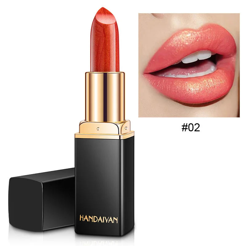 Shiny Metallic Pearlescent Colour Temperature Changing  Gilt Lipstick