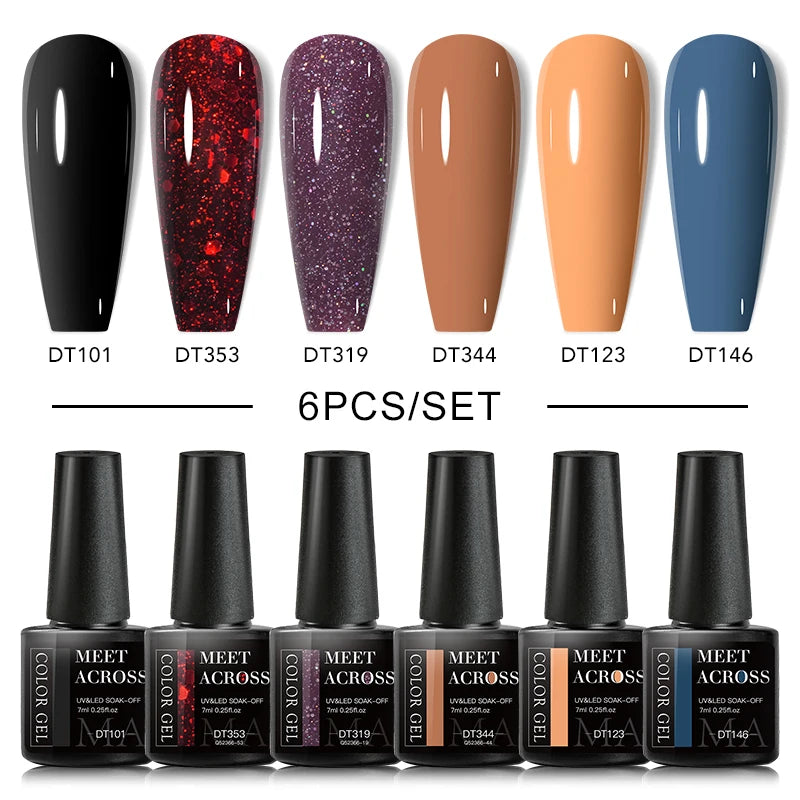 6Pcs Autumn Brown Color Gel Nail Polish Set Semi Permanent Varnishes Nail Art Design Hybrid Soak Off UV LED Gel Manicure Gel Kit