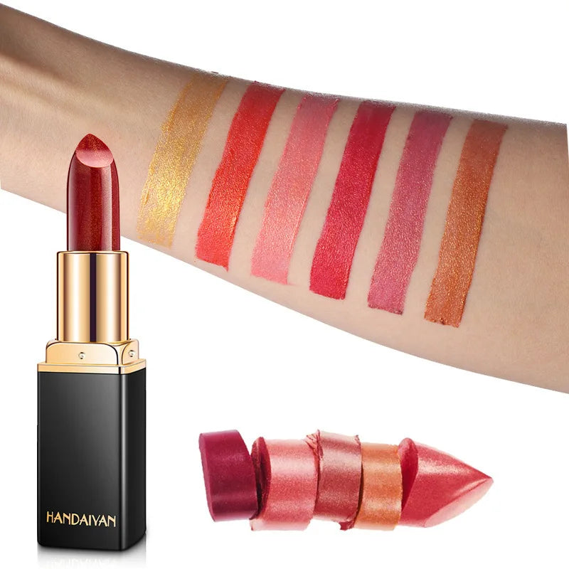 Shiny Metallic Pearlescent Colour Temperature Changing  Gilt Lipstick