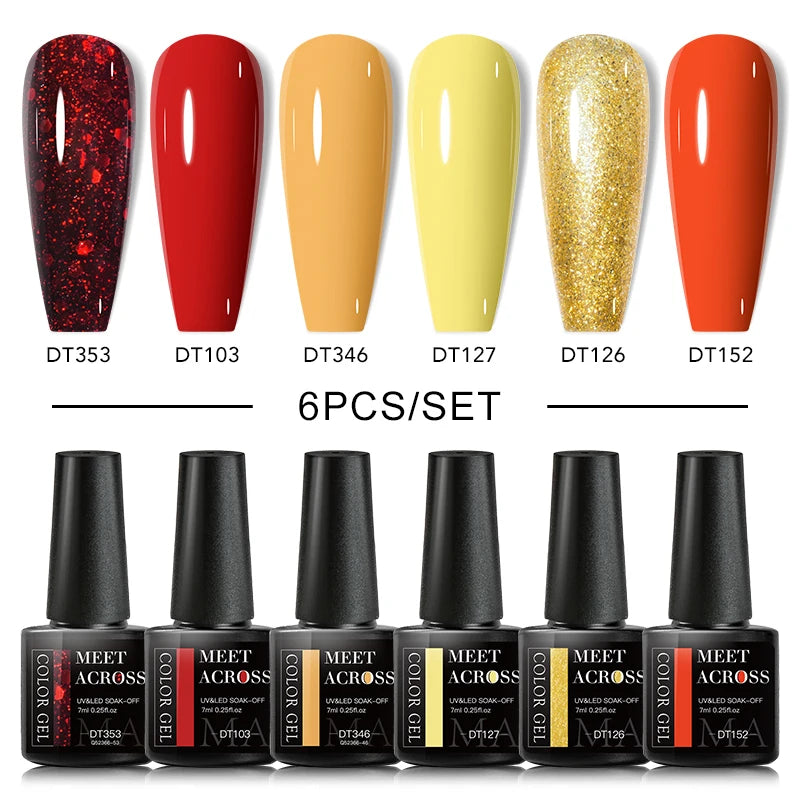 6Pcs Autumn Brown Color Gel Nail Polish Set Semi Permanent Varnishes Nail Art Design Hybrid Soak Off UV LED Gel Manicure Gel Kit