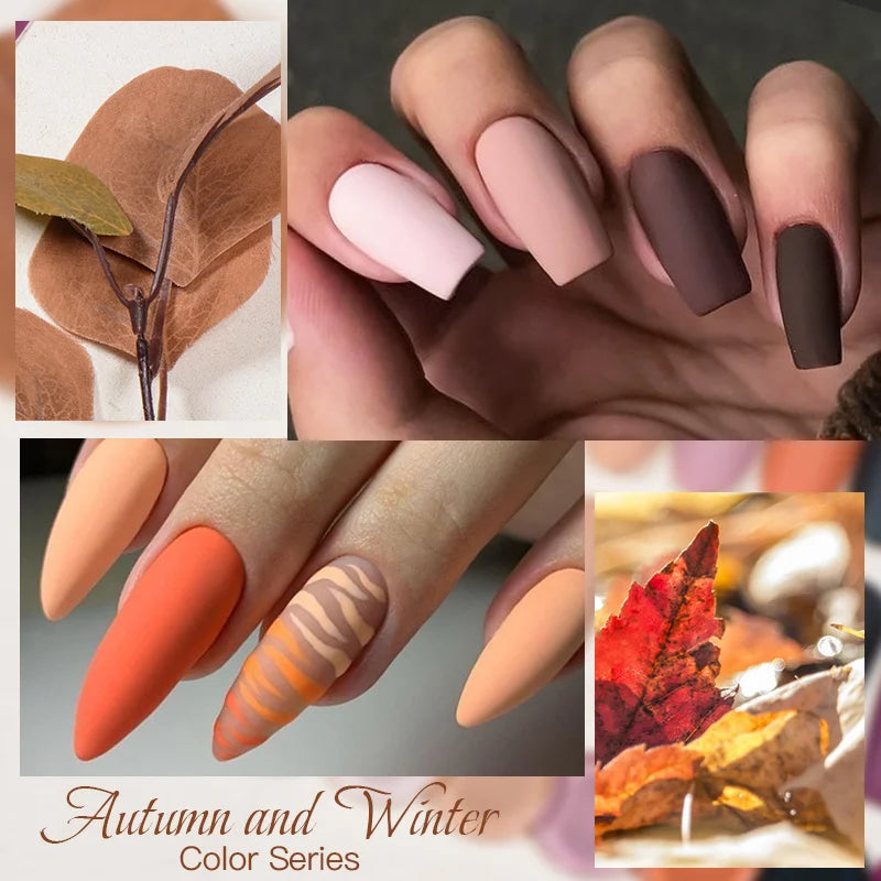 6Pcs Autumn Brown Color Gel Nail Polish Set Semi Permanent Varnishes Nail Art Design Hybrid Soak Off UV LED Gel Manicure Gel Kit