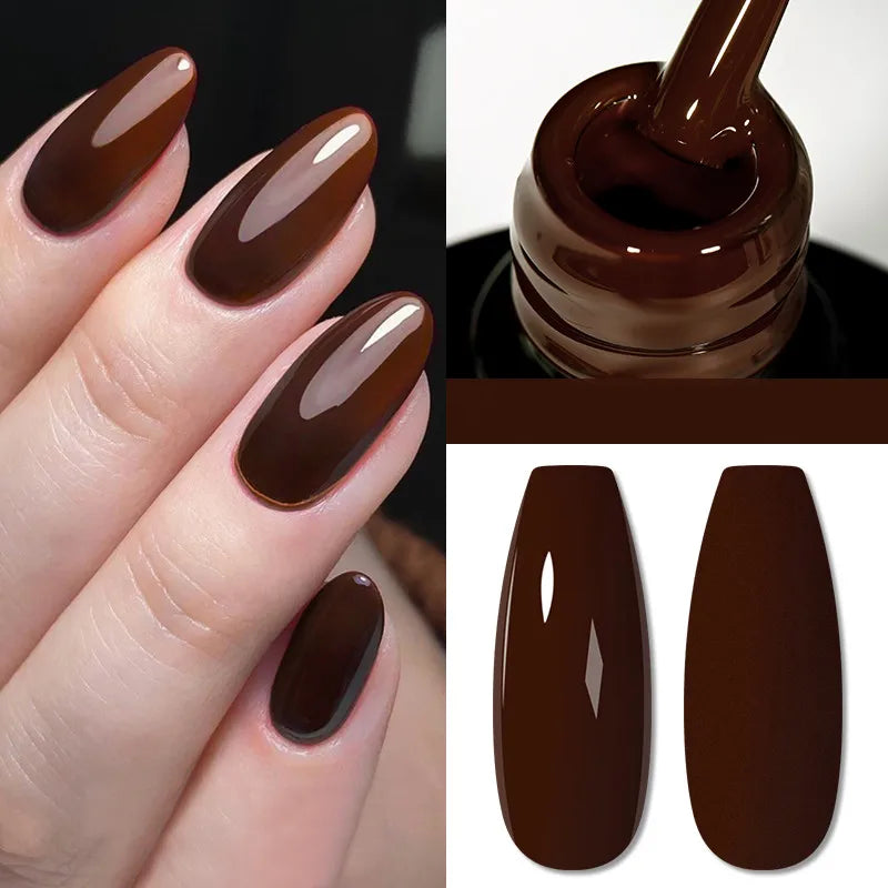 6Pcs Autumn Brown Color Gel Nail Polish Set Semi Permanent Varnishes Nail Art Design Hybrid Soak Off UV LED Gel Manicure Gel Kit