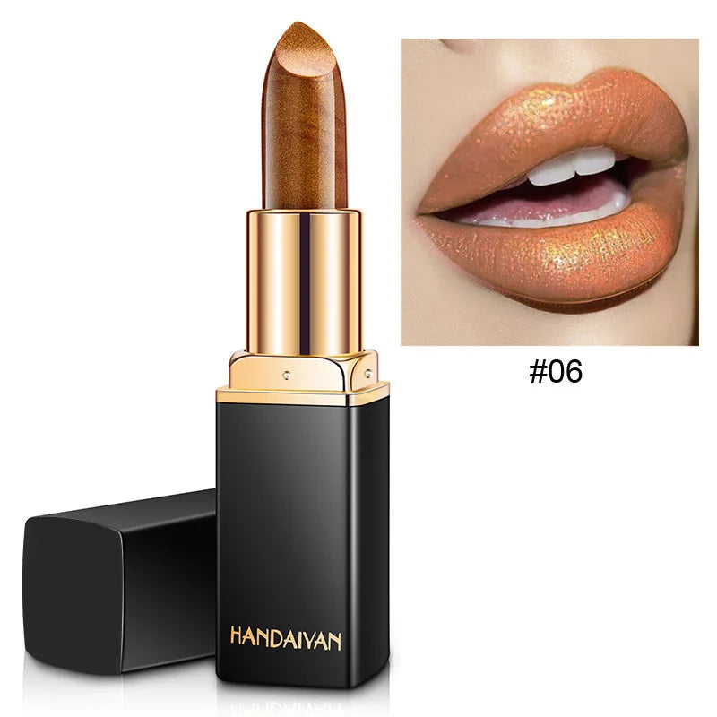 Shiny Metallic Pearlescent Colour Temperature Changing  Gilt Lipstick