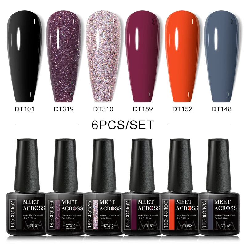 6Pcs Autumn Brown Color Gel Nail Polish Set Semi Permanent Varnishes Nail Art Design Hybrid Soak Off UV LED Gel Manicure Gel Kit