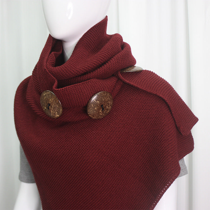 Wool Knitted Scarf Shawl Button Casual Outerwear