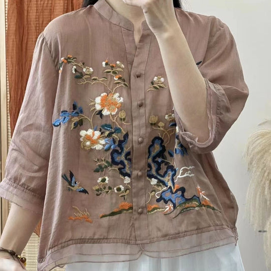 Artistic Cotton And Linen Top For Women Summer